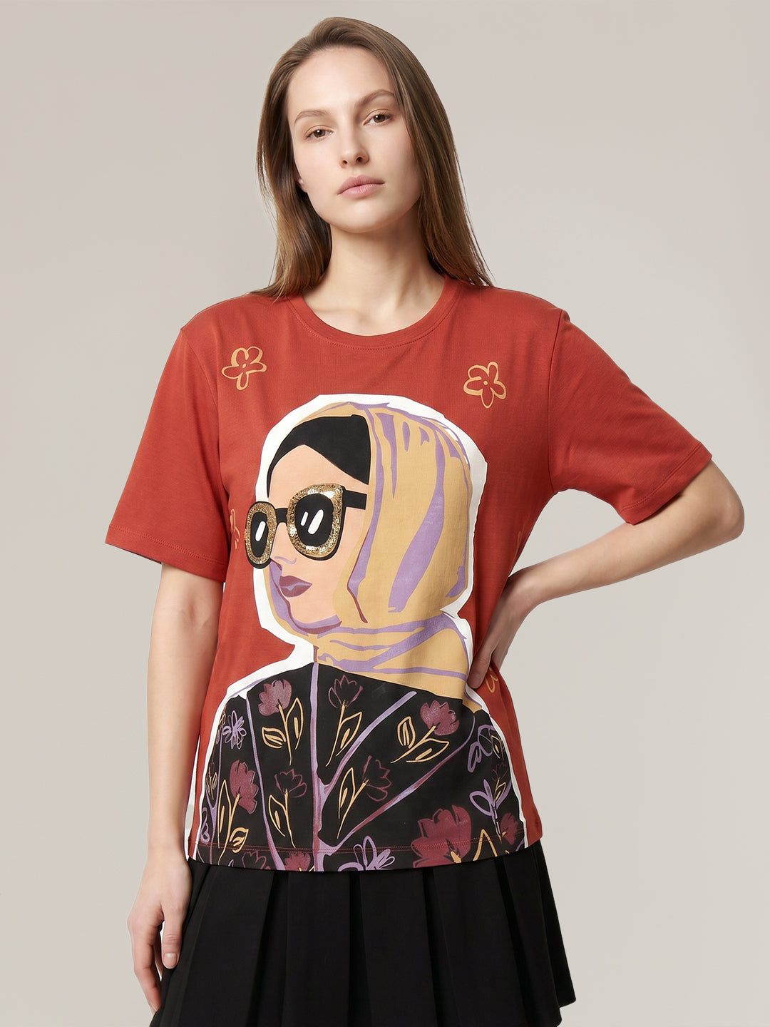 Rust Printed Cotton T-shirt