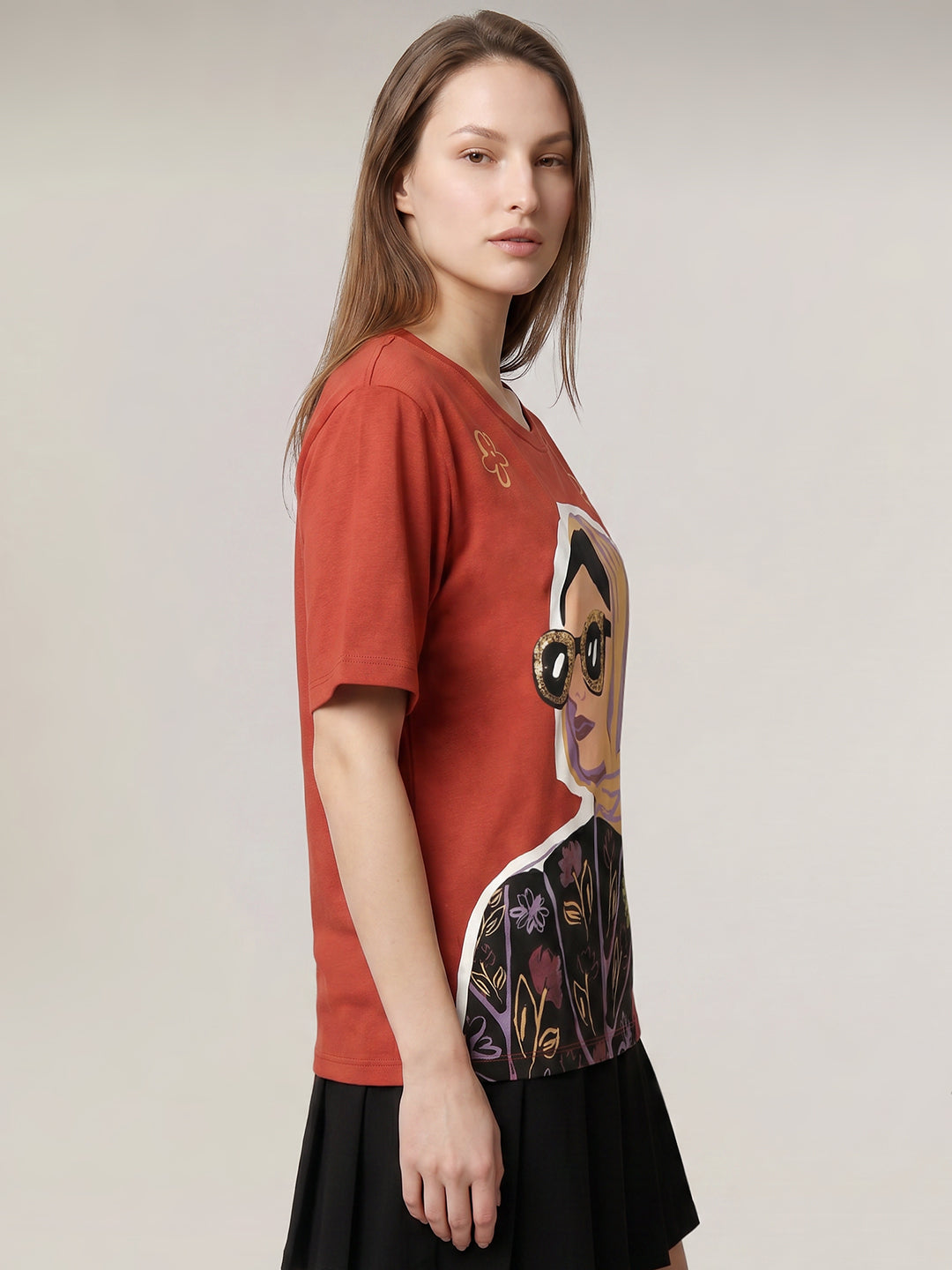 Rust Printed Cotton T-shirt