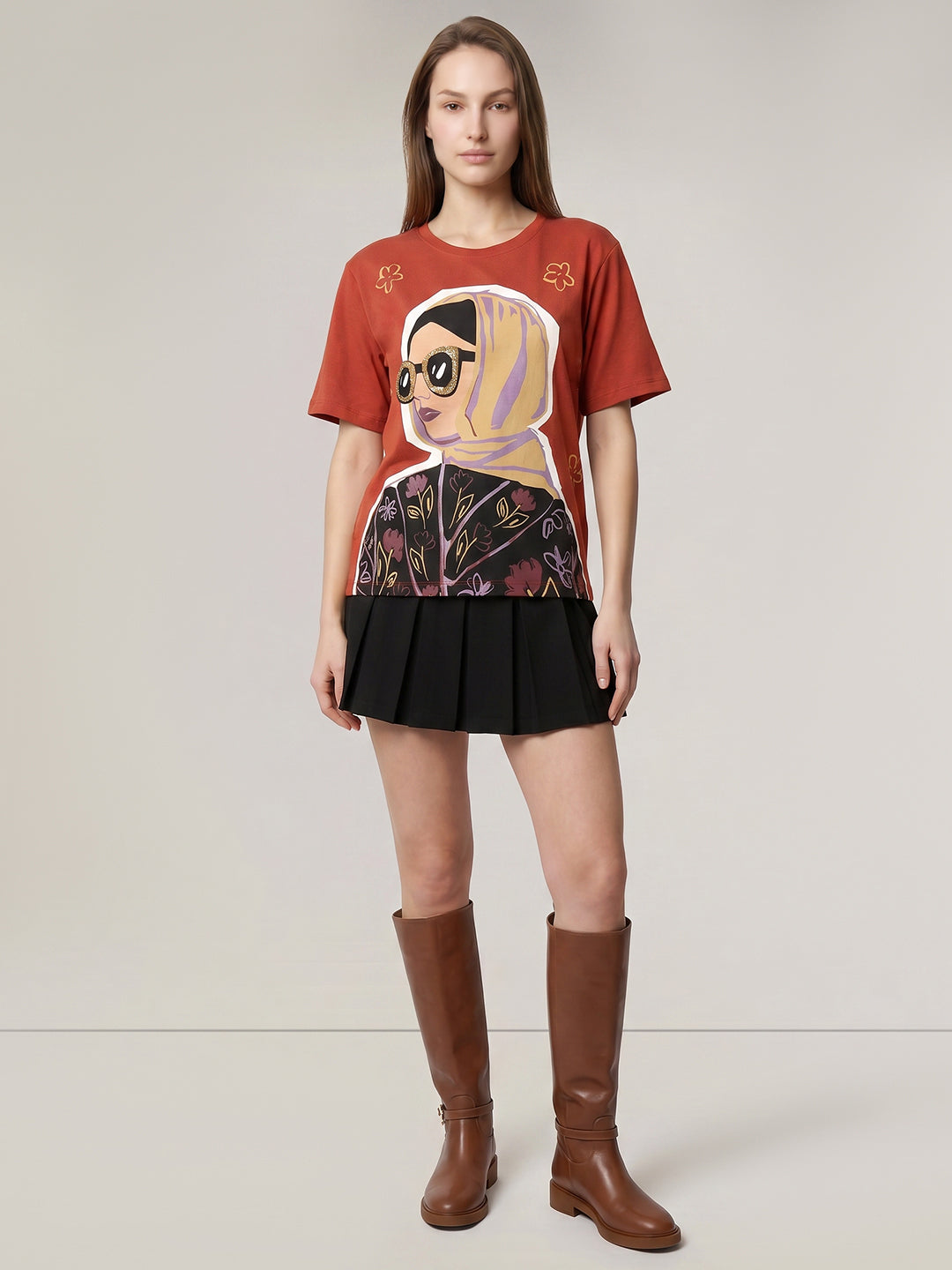 Rust Printed Cotton T-shirt