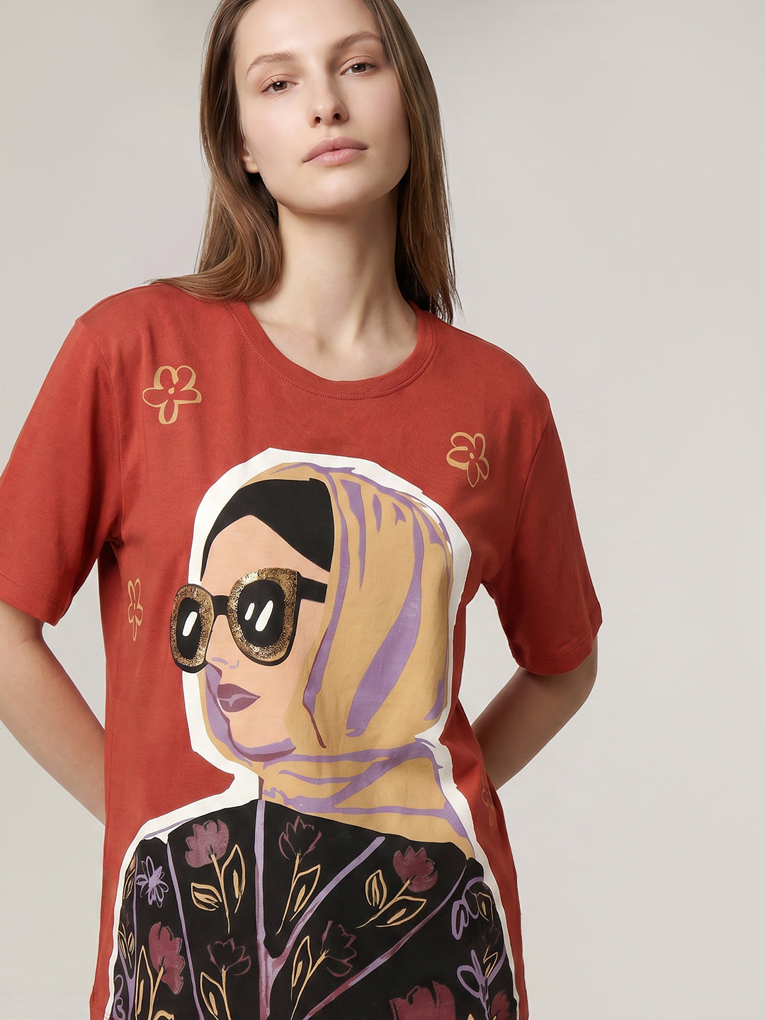Rust Printed Cotton T-shirt