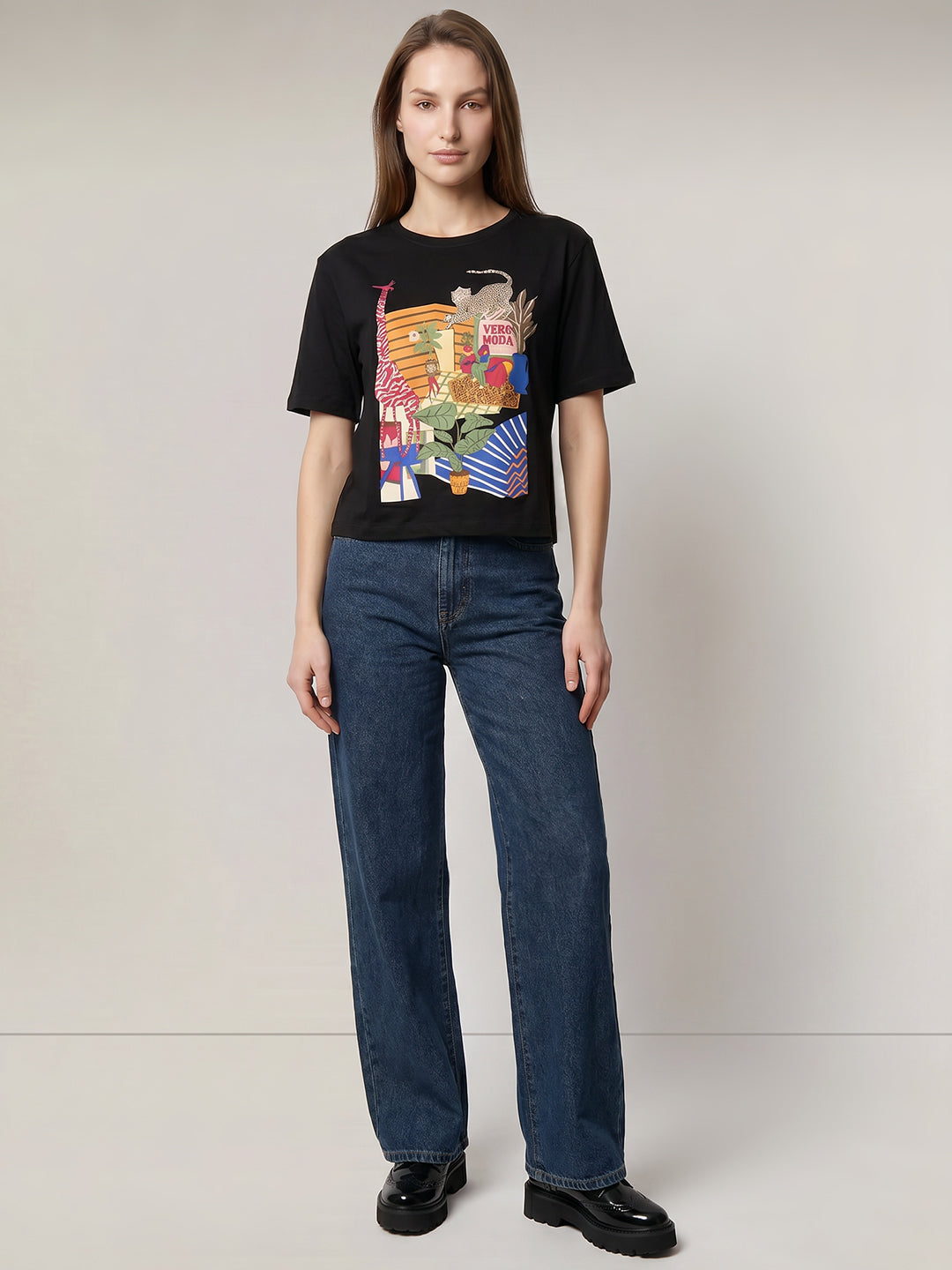 Black Illustrated Graphic T-shirt