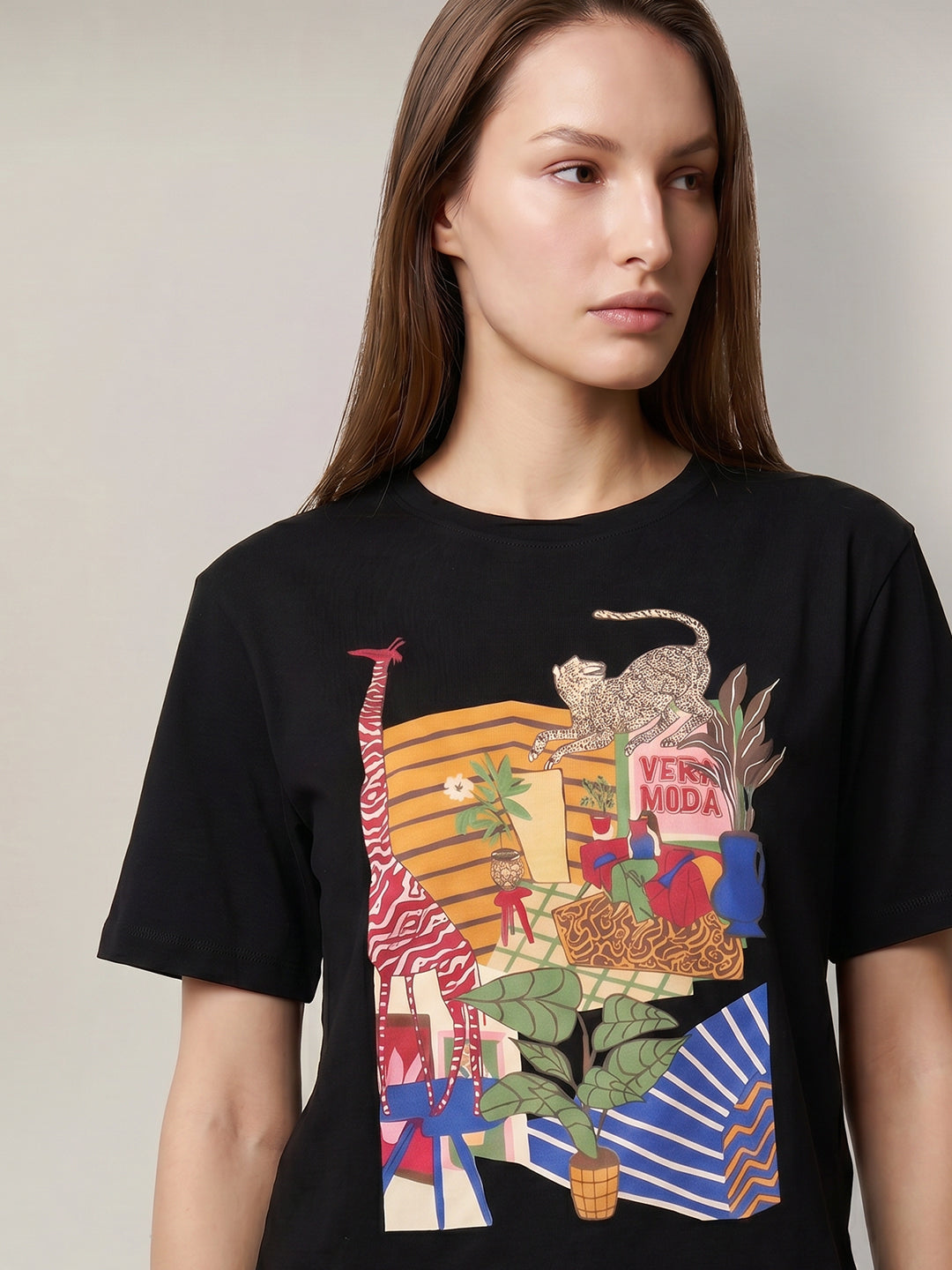 Black Illustrated Graphic T-shirt