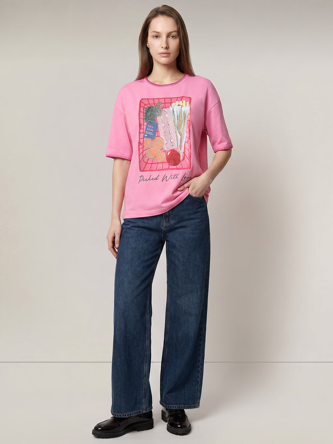 Pink Graphic Print Boxy Fit T-shirt