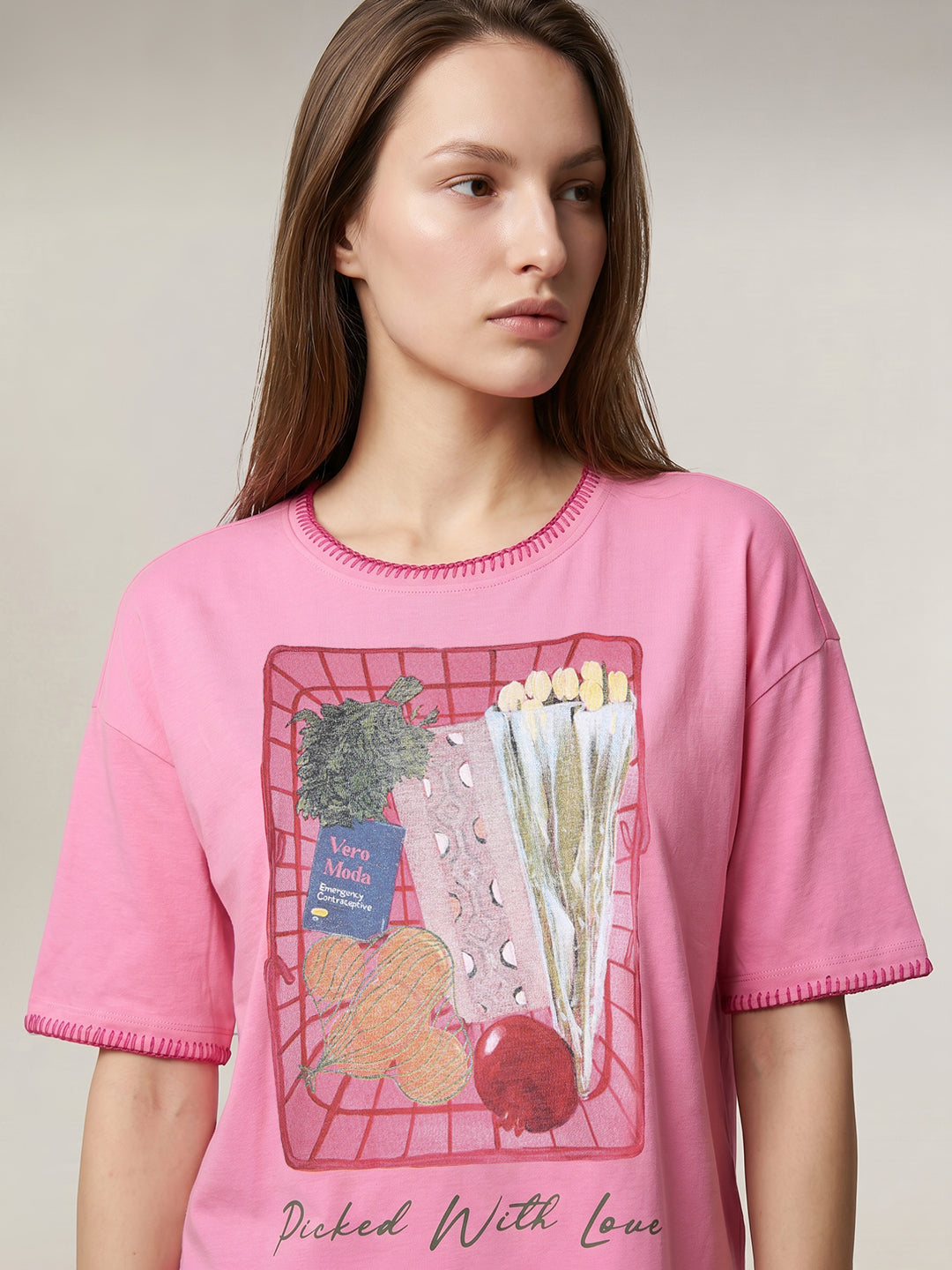 Pink Graphic Print Boxy Fit T-shirt