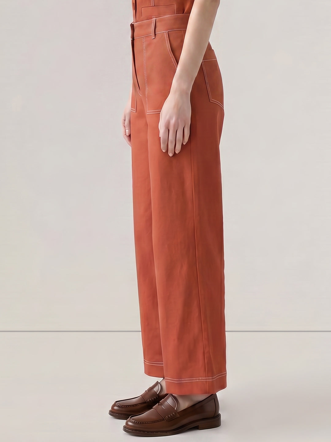 Brown Contrast Stitch Pants