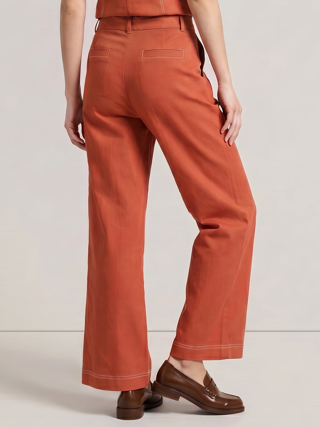 Brown Contrast Stitch Pants