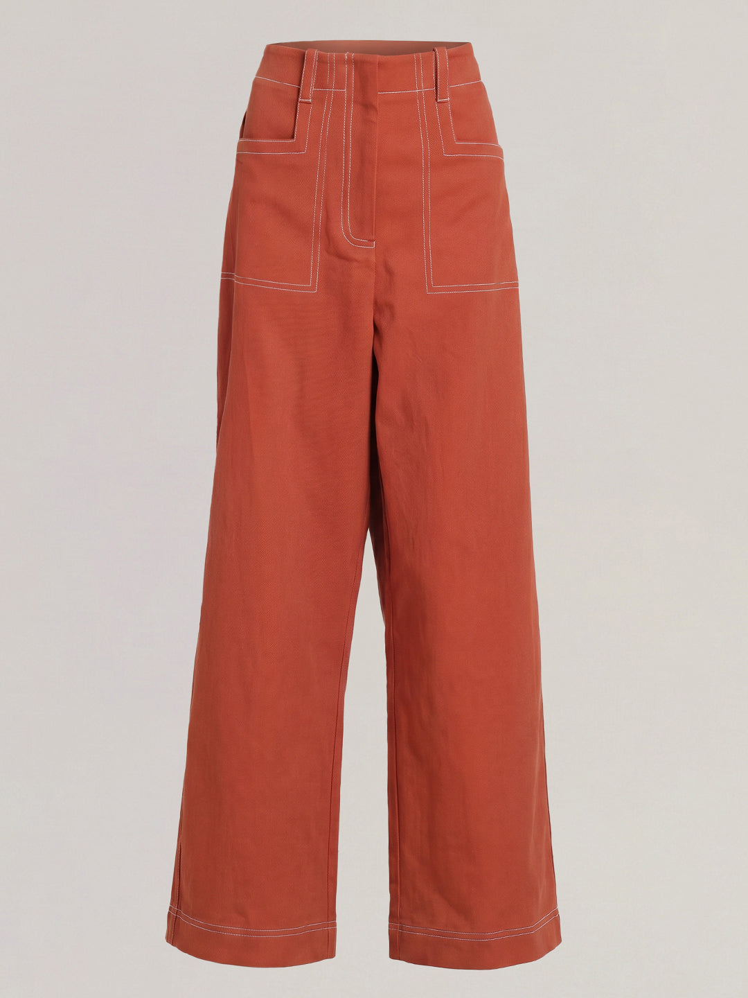 Brown Contrast Stitch Pants