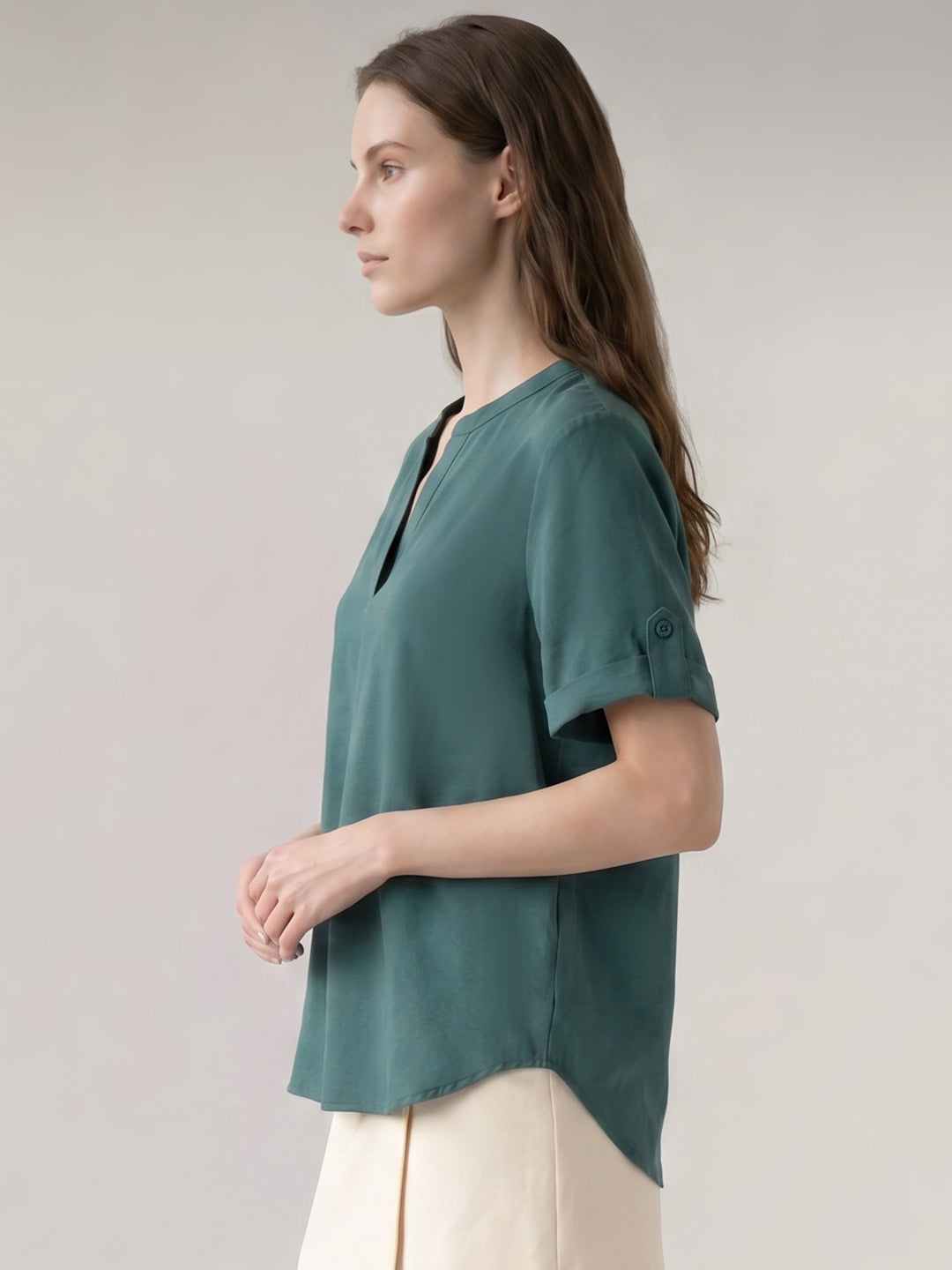 Teal Split V Neck Top