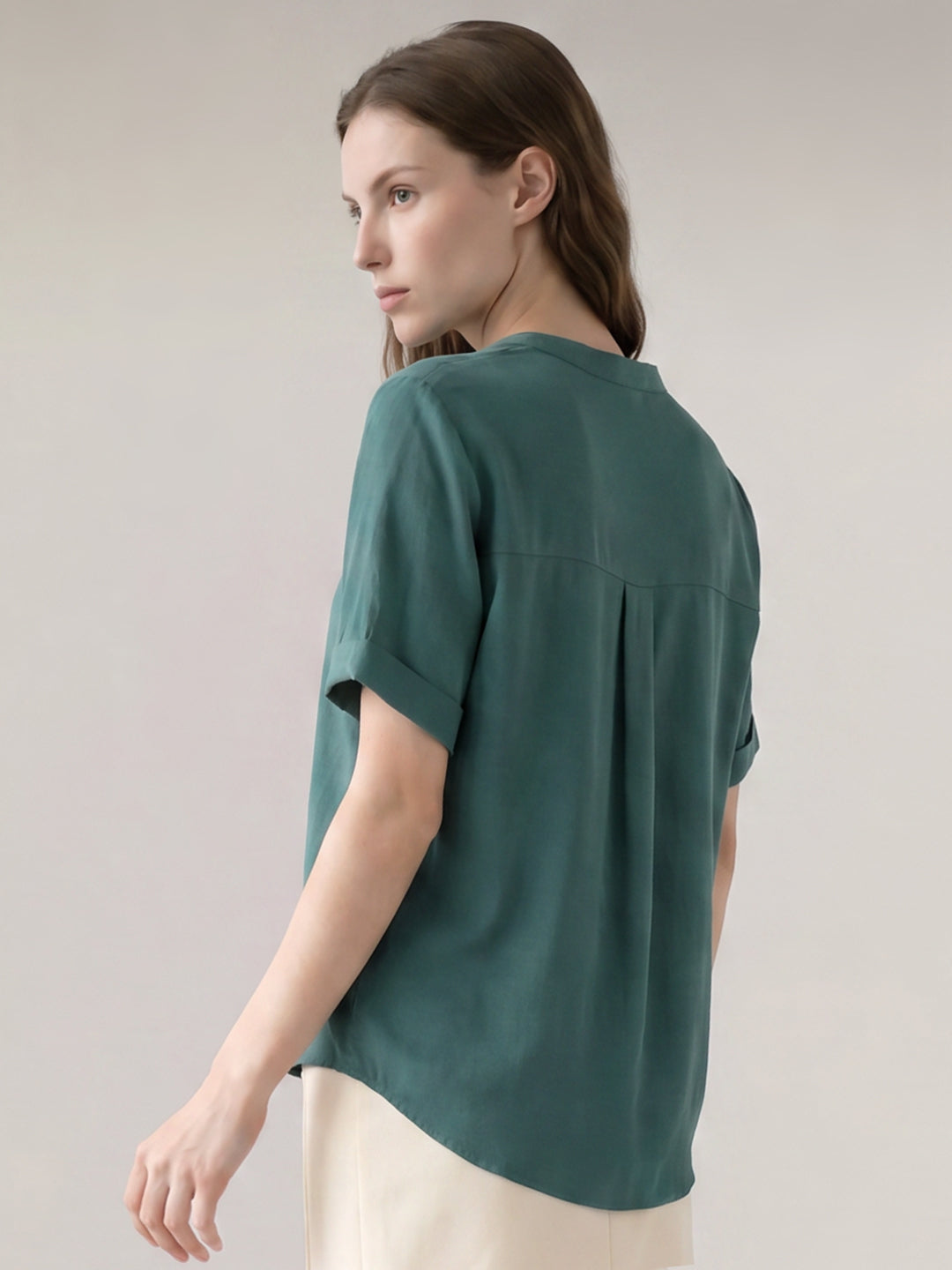 Teal Split V Neck Top