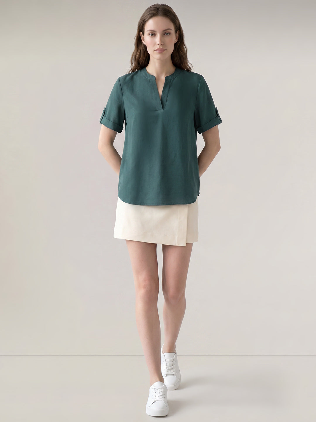 Teal Split V Neck Top