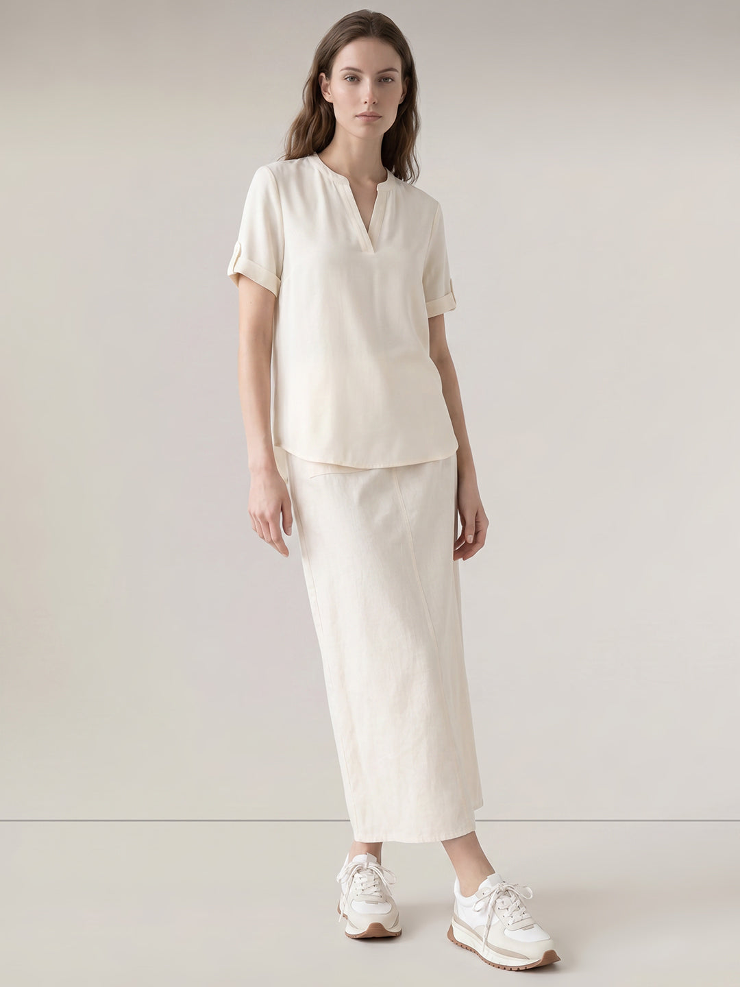 Off-White Split V Neck Top