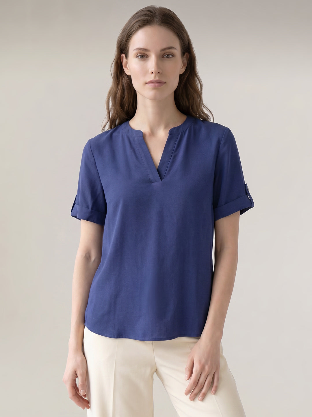 Navy Blue V-Neck Top