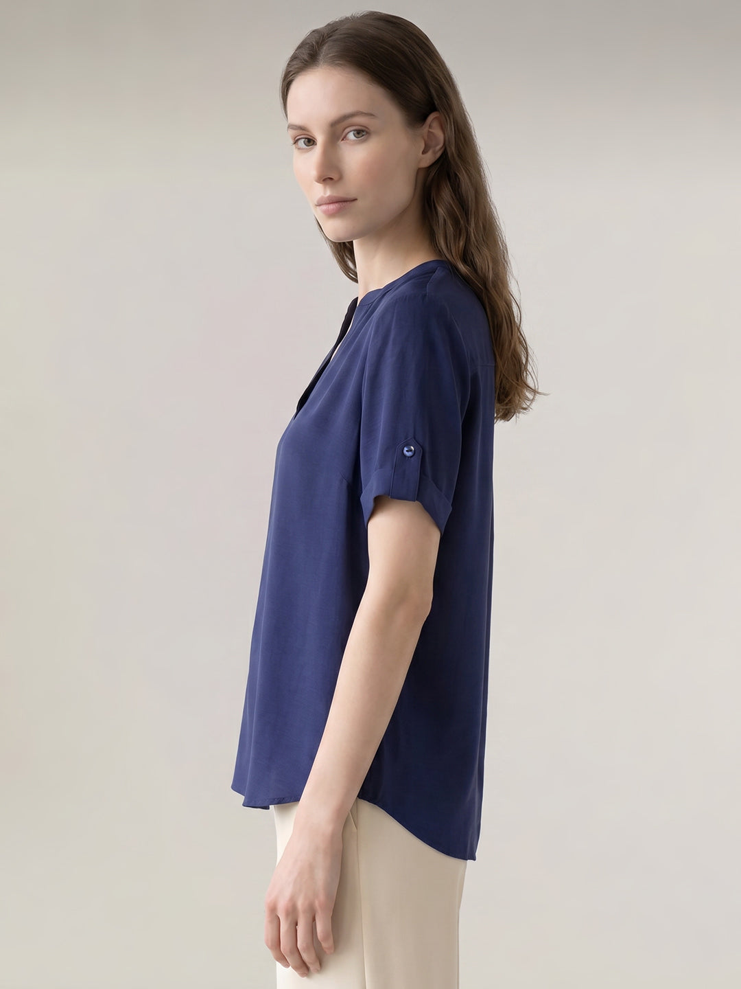 Navy Blue V-Neck Top