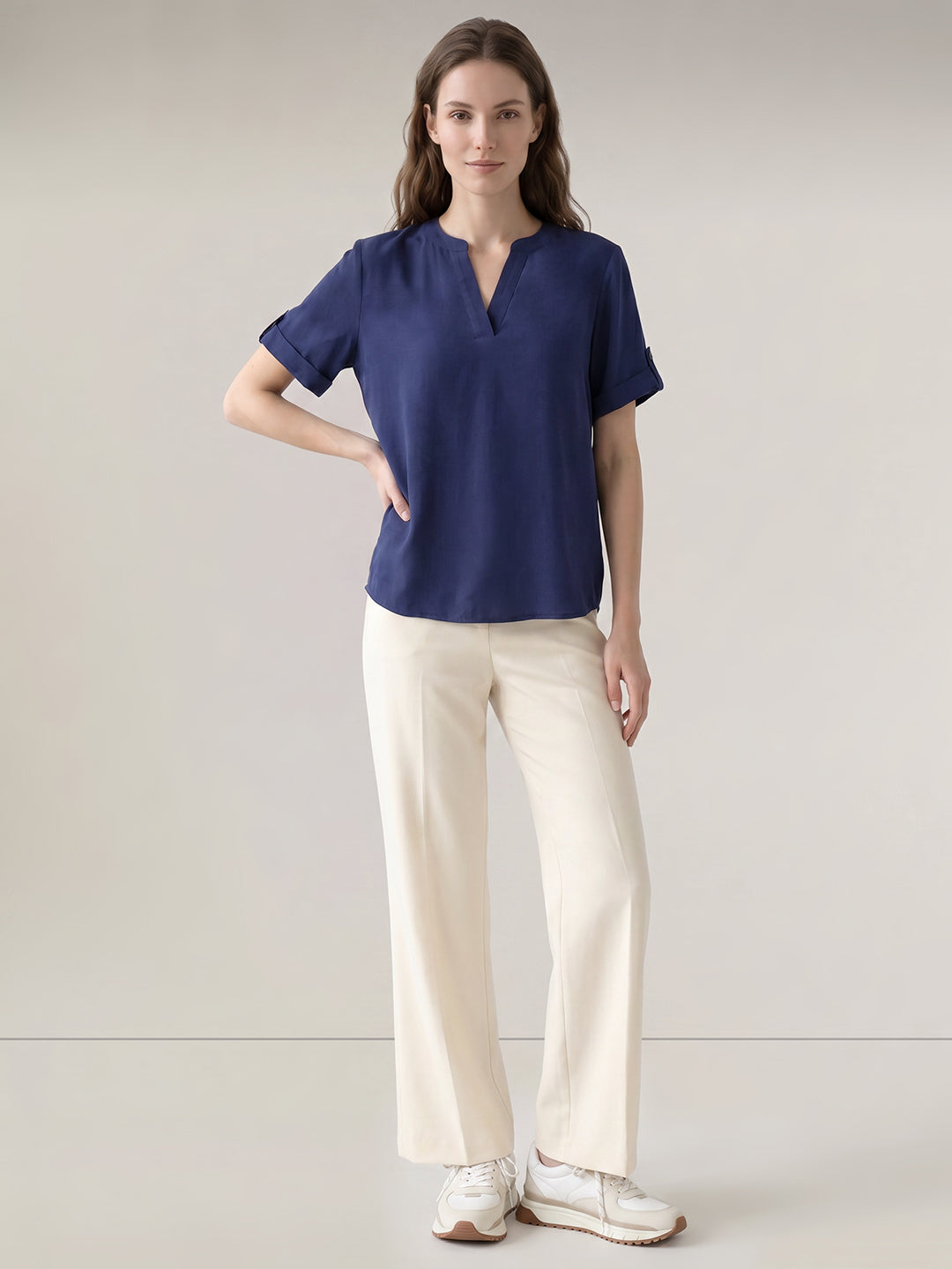 Navy Blue V-Neck Top