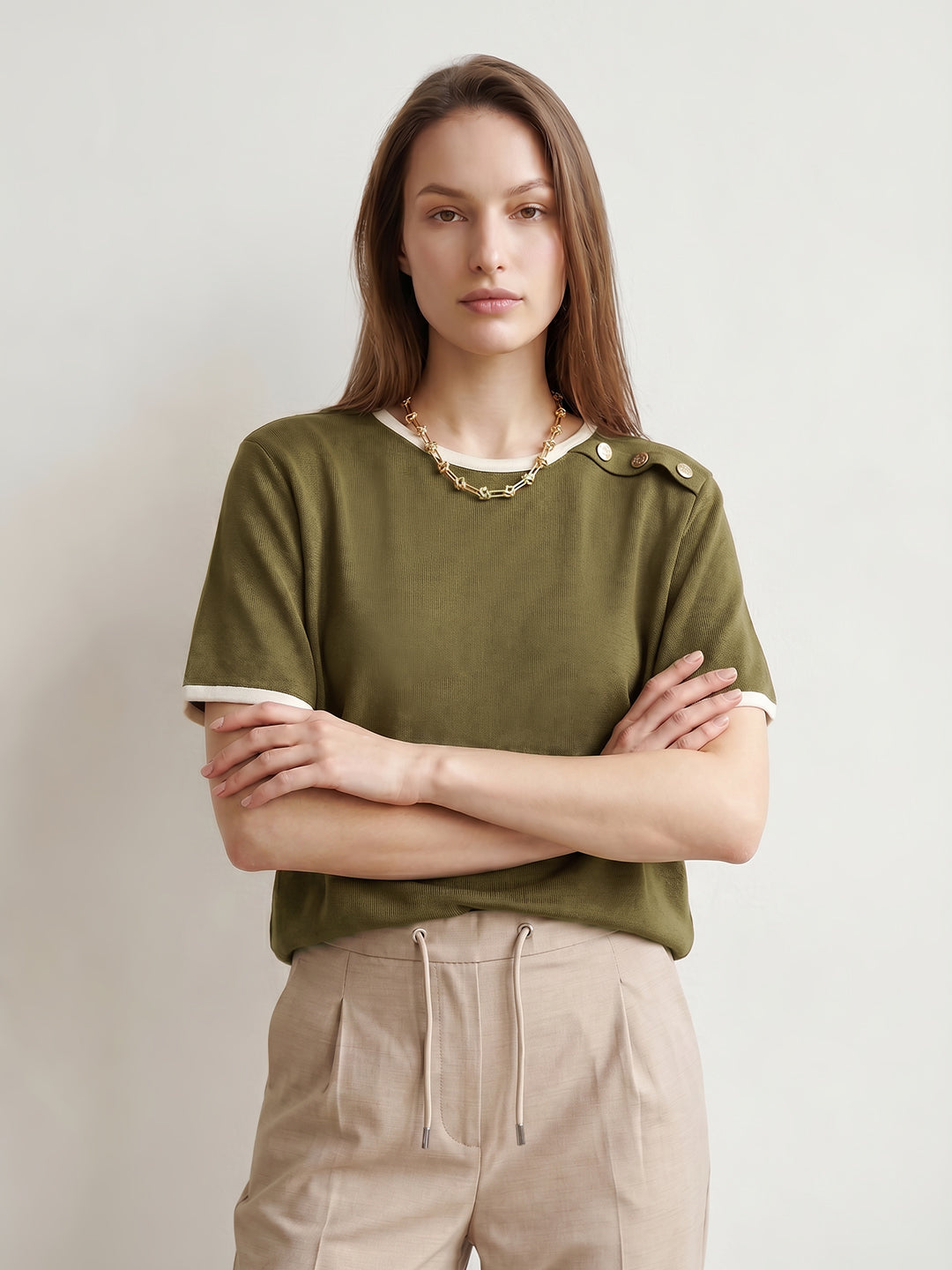 Contrast Trim Cotton Top