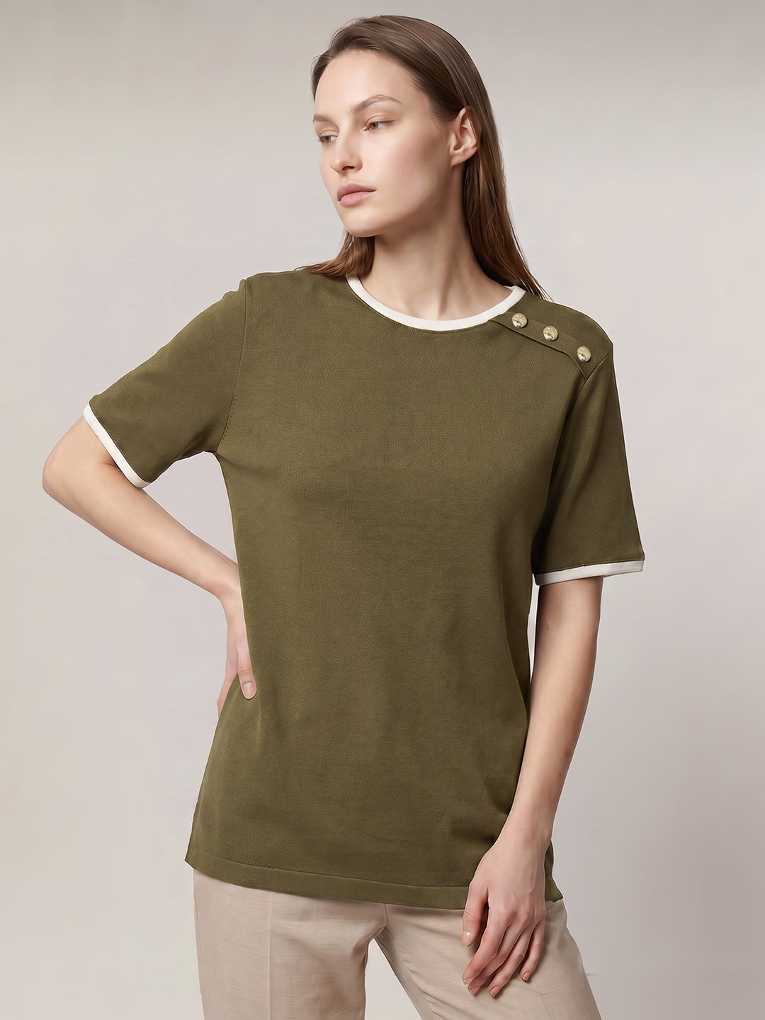 Contrast Trim Cotton Top