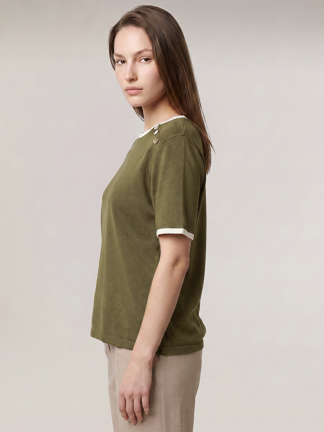 Contrast Trim Cotton Top