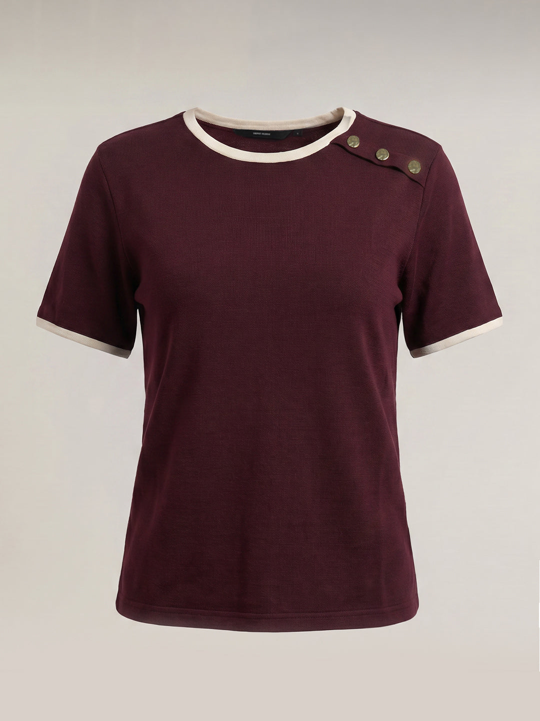 Contrast Trim Cotton Top - Maroon