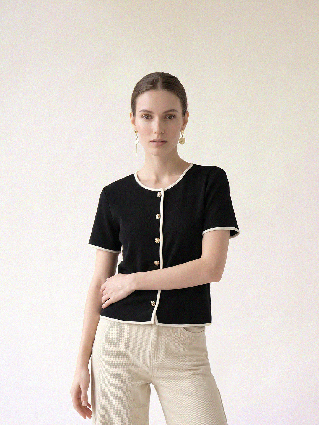 Black Cotton Knit Top