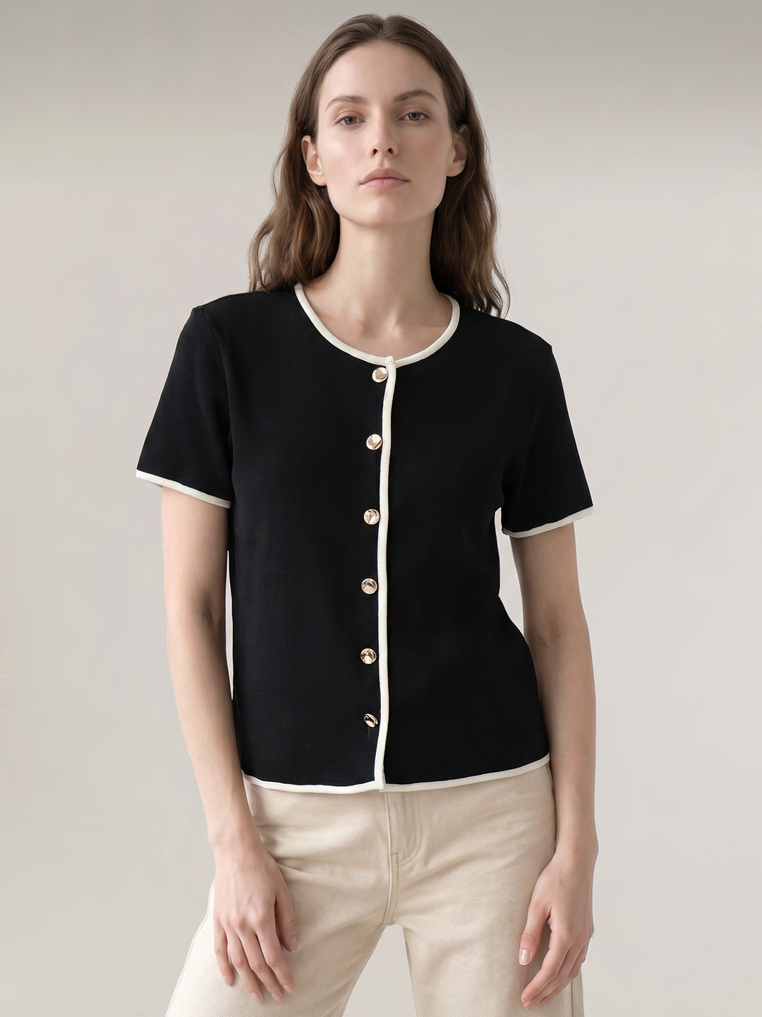 Black Cotton Knit Top