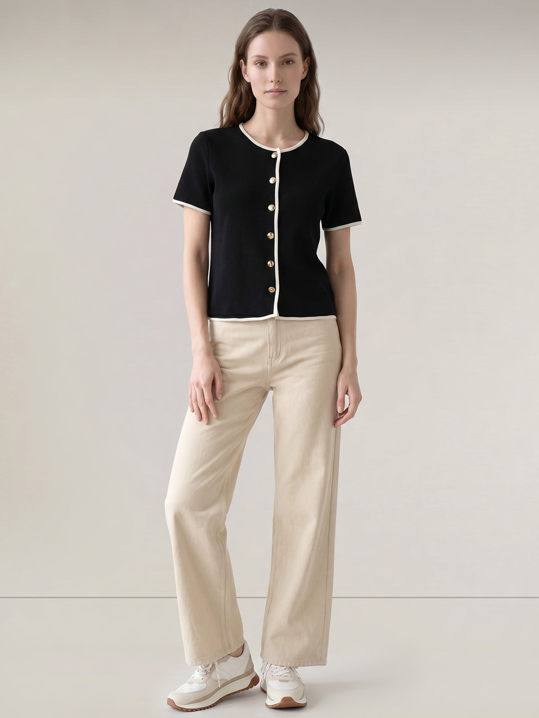 Black Cotton Knit Top