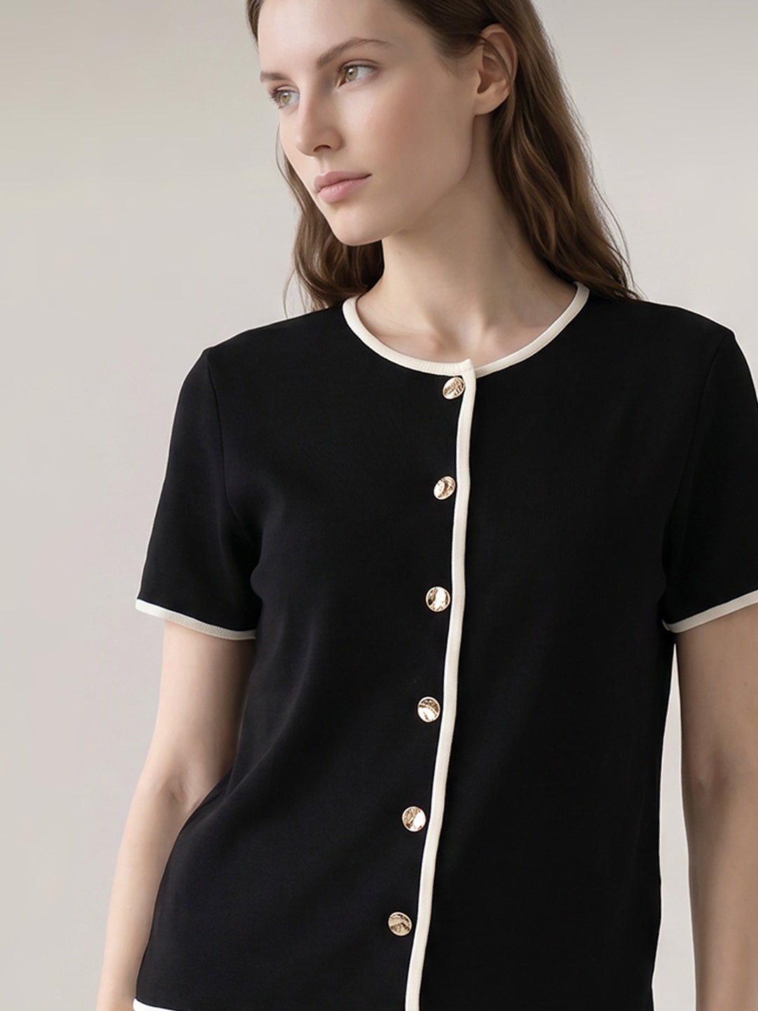 Black Cotton Knit Top