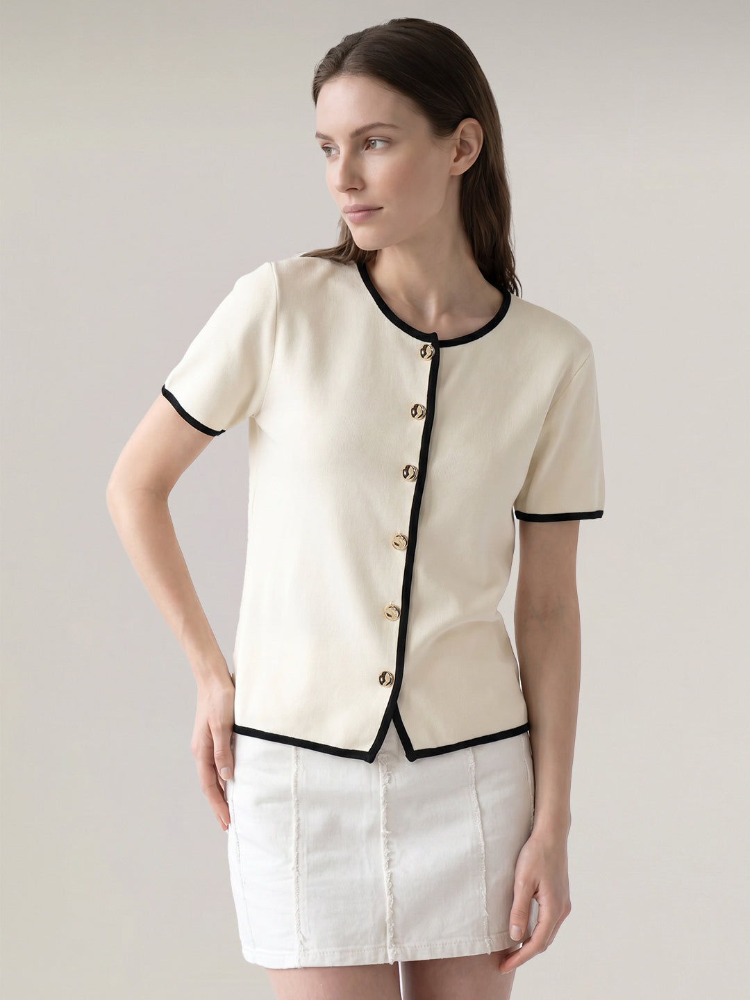 Ecru Cotton Knit Top