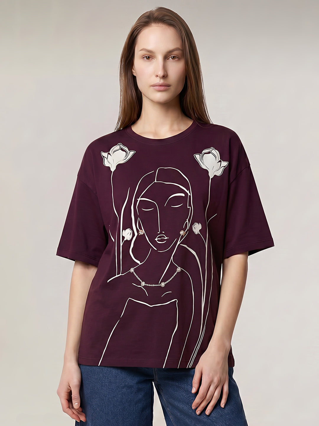 Dark Purple Printed T-shirt