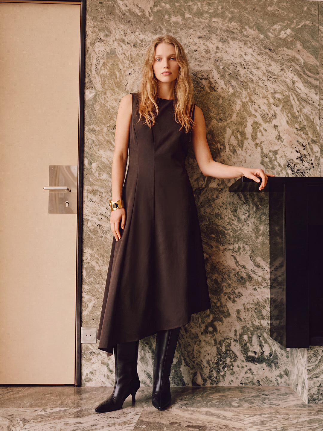 Dark Brown Asymmetric Dress