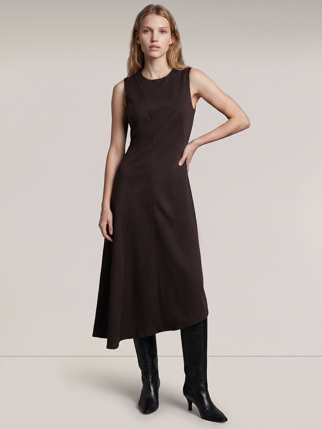Dark Brown Asymmetric Dress