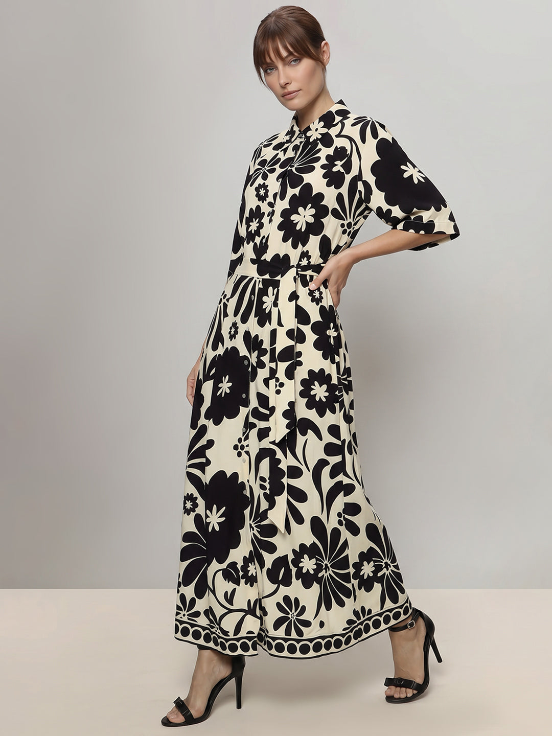 Printed Belted Shirt Dress