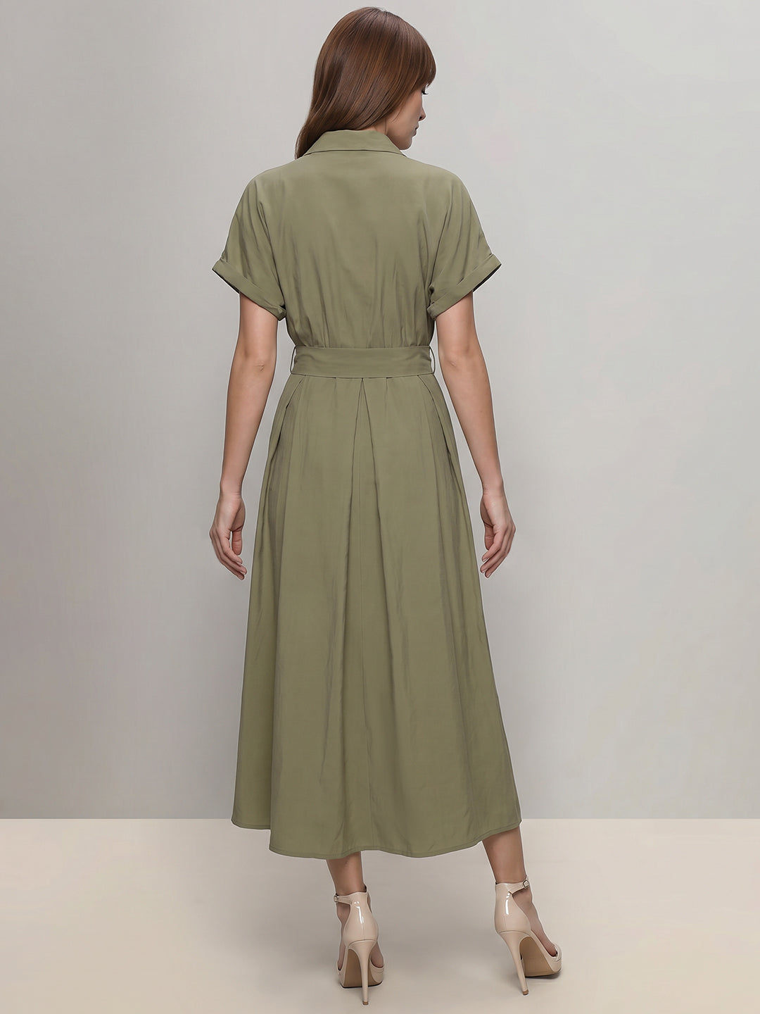Sage Green Belted Shirt Dress
