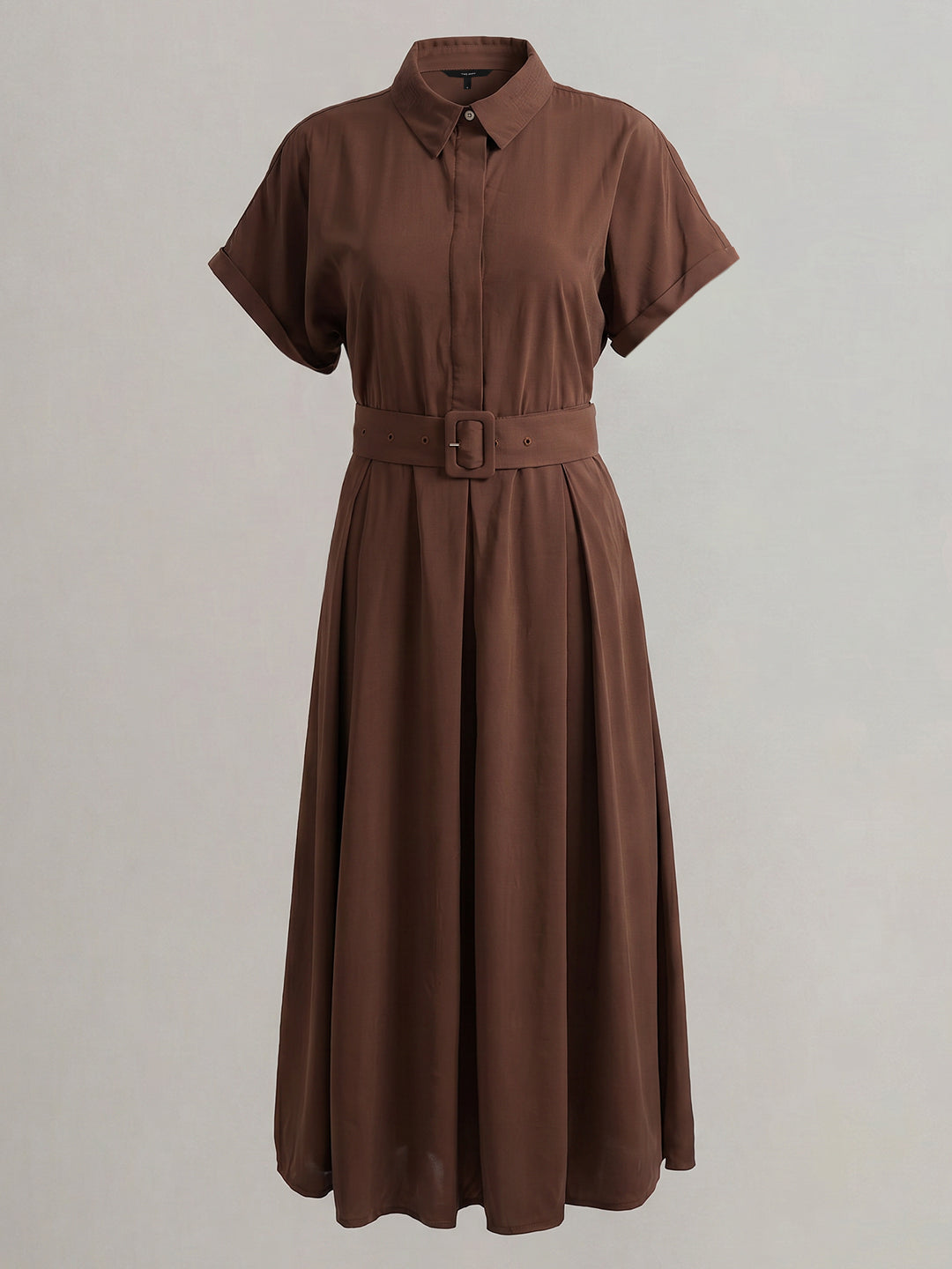 Dark Brown Belted Shirt Dress