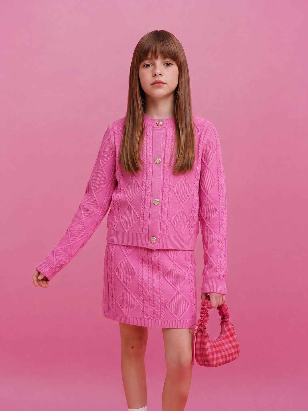 GIRLS Pink Cable Knit Cardigan