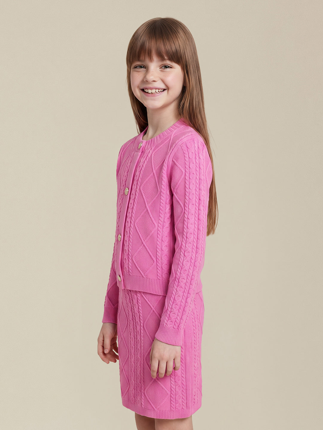 GIRLS Pink Cable Knit Cardigan