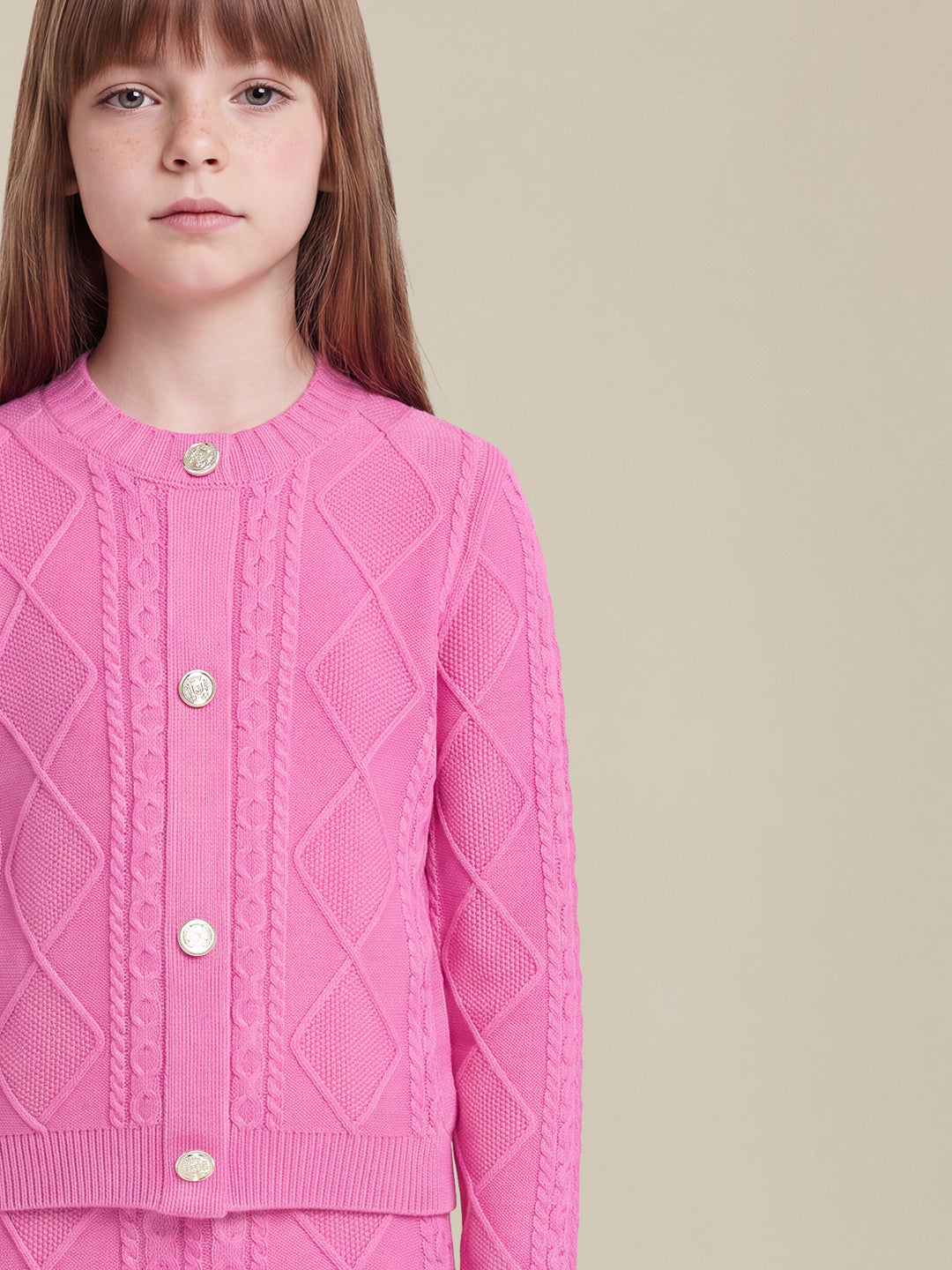 GIRLS Pink Cable Knit Cardigan