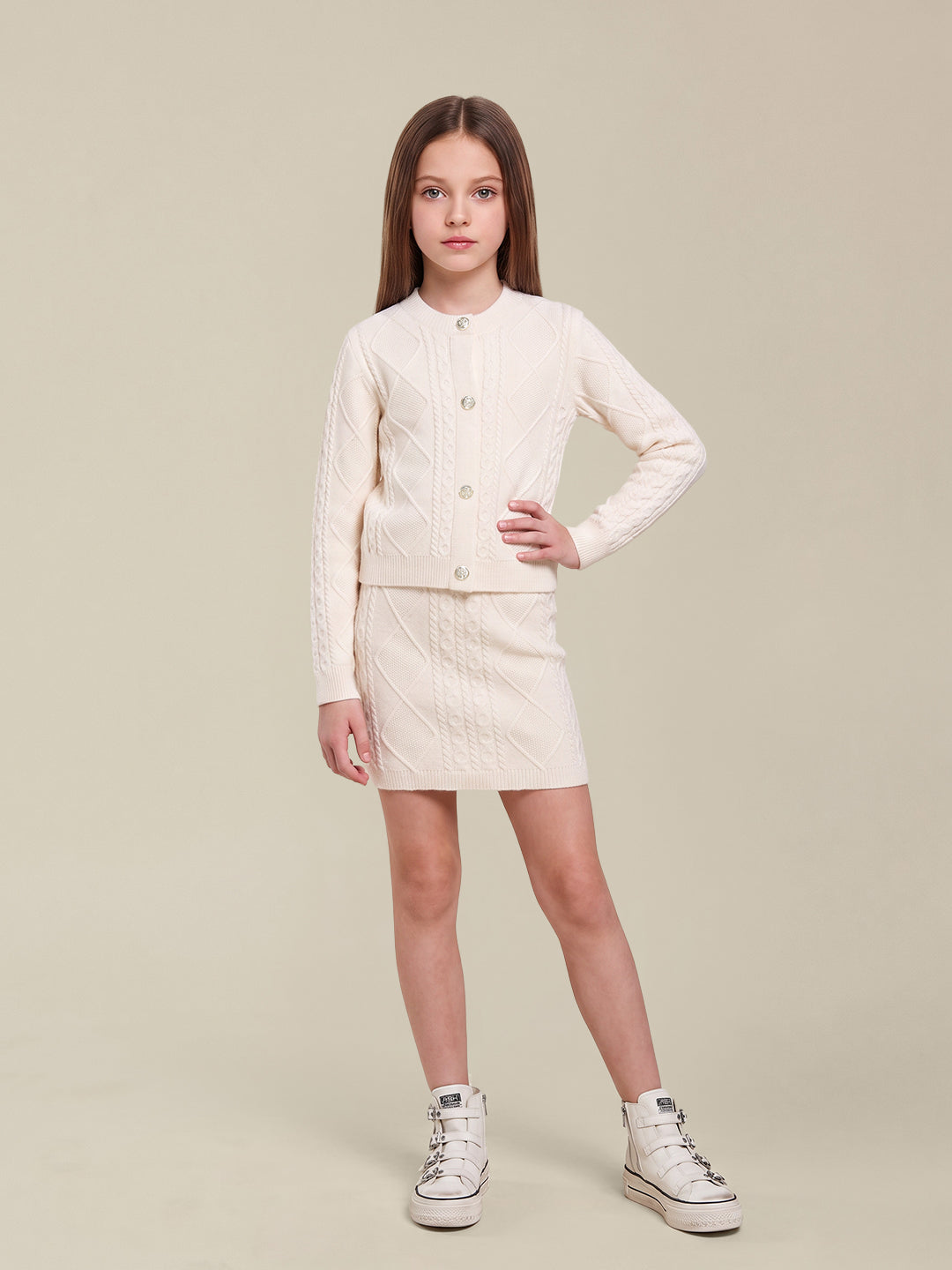 GIRLS White Cable Knit Cardigan