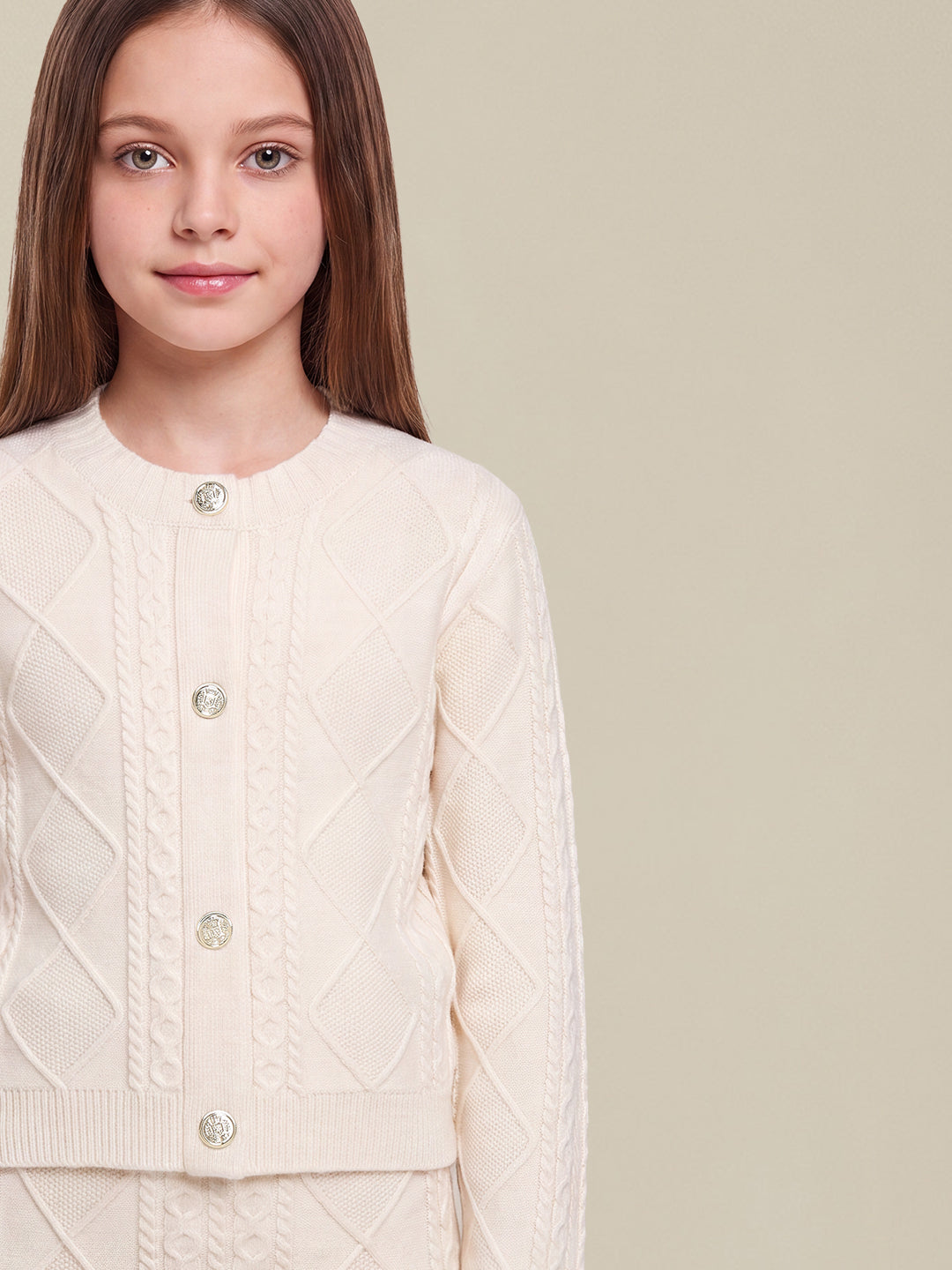 GIRLS White Cable Knit Cardigan