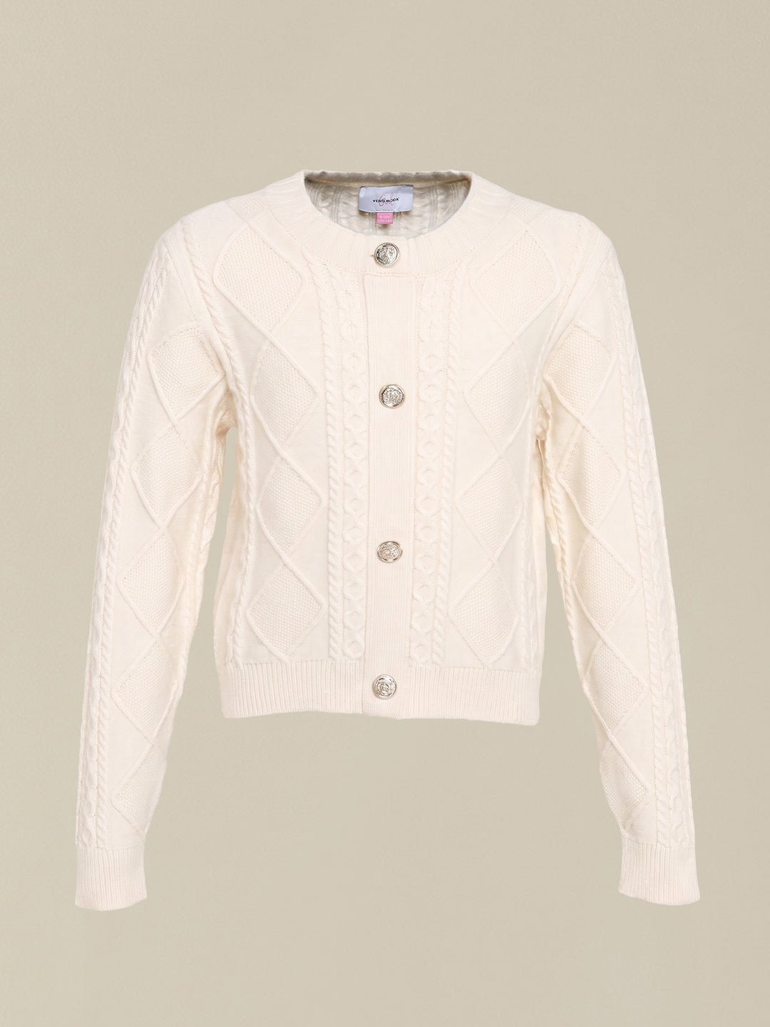 GIRLS White Cable Knit Cardigan