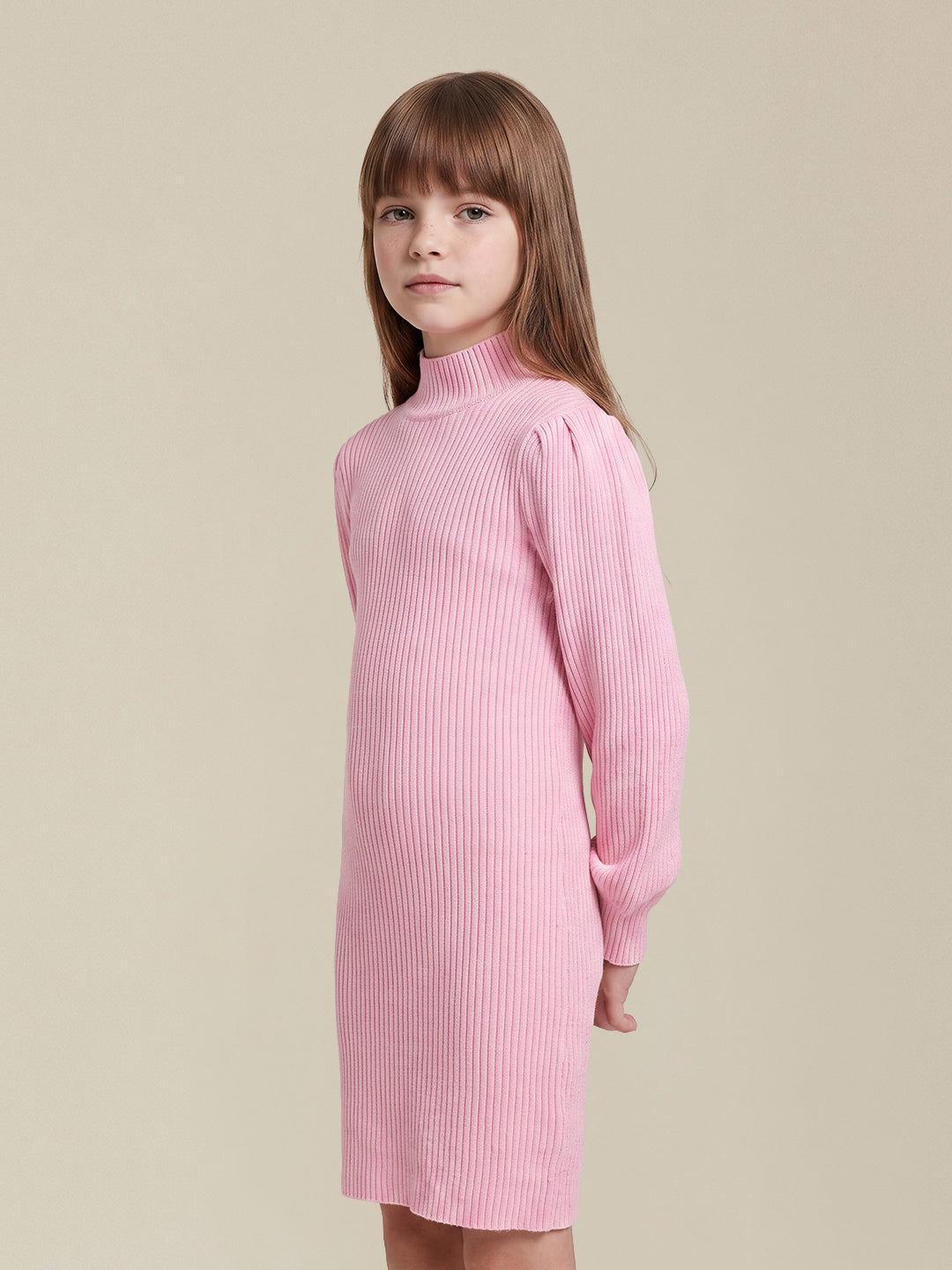 GIRLS Pink High Neck Knitted Dress