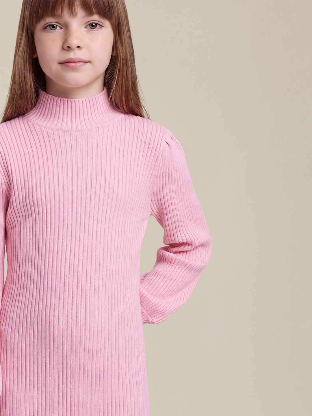 GIRLS Pink High Neck Knitted Dress