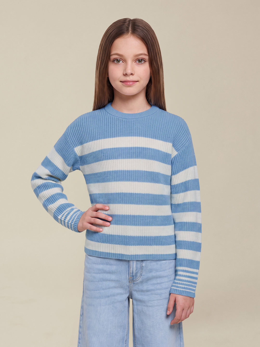 GIRLS Blue Striped Knit Pullover