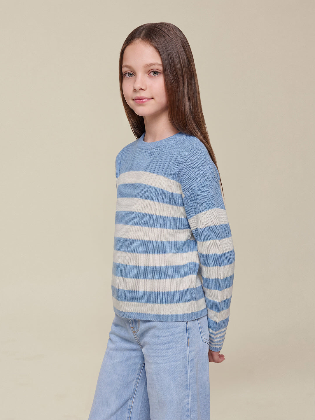 GIRLS Blue Striped Knit Pullover