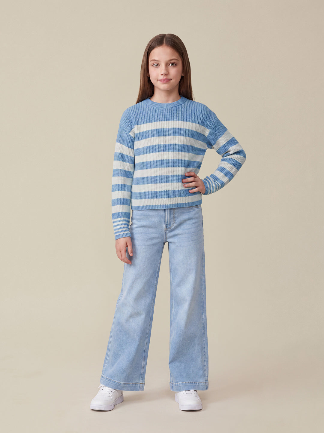GIRLS Blue Striped Knit Pullover