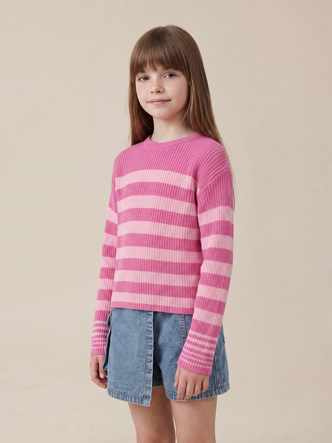 GIRLS Pink Striped Knit Pullover