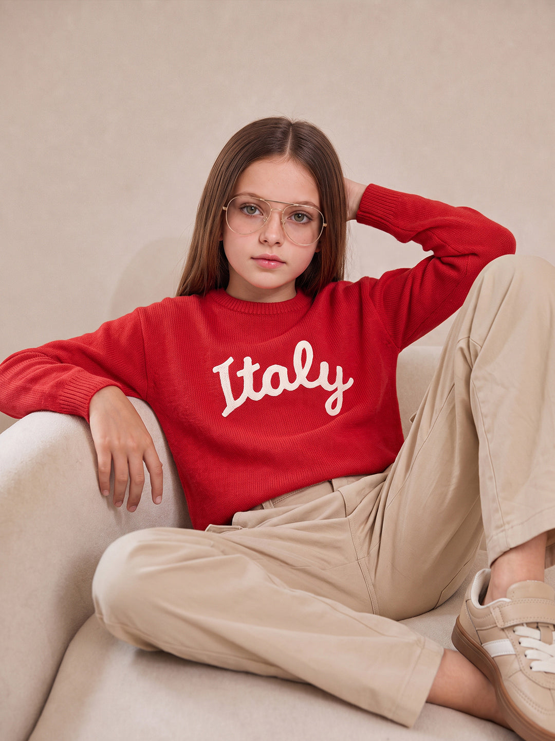 GIRLS Red Printed Pullover
