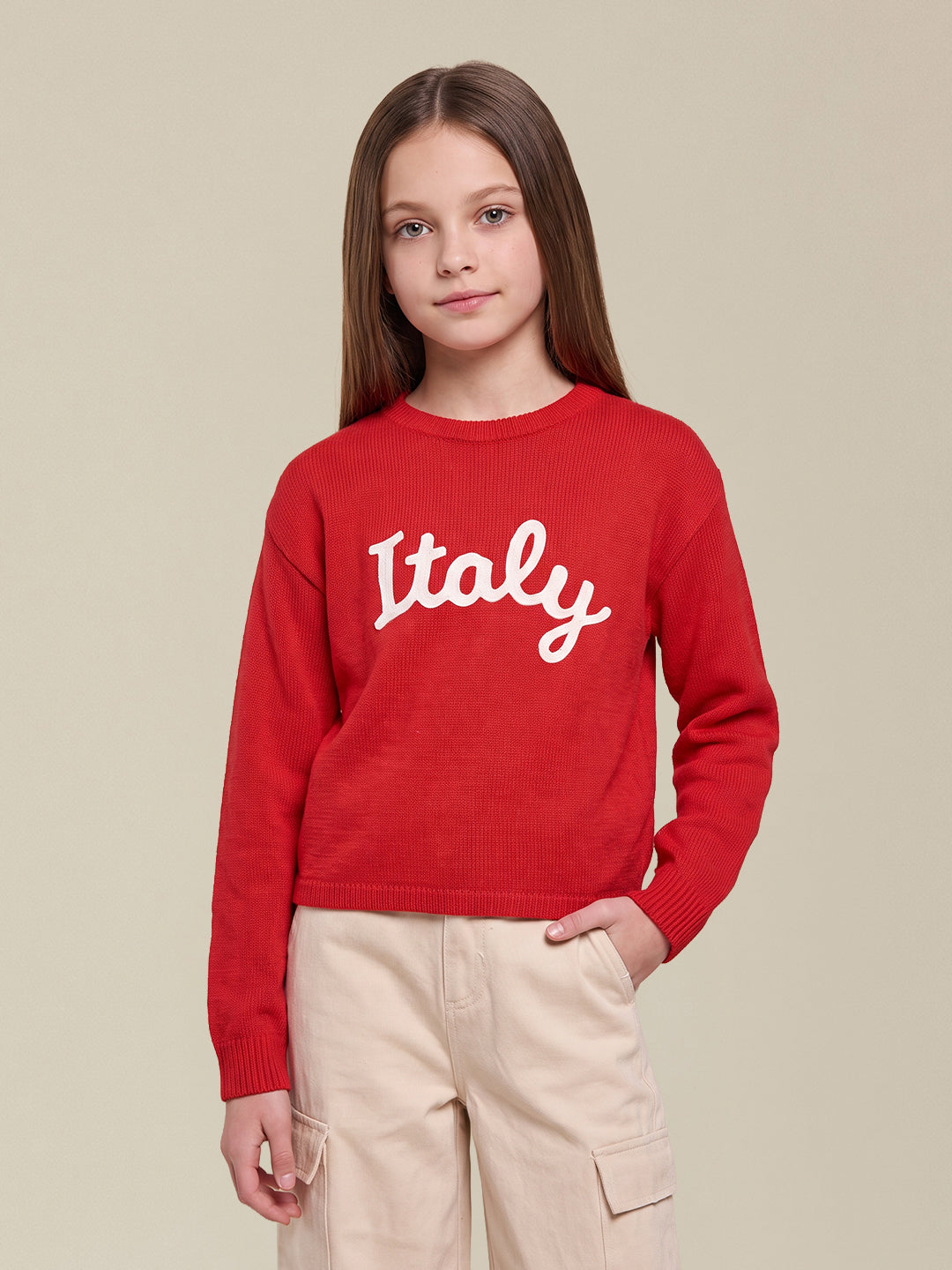 GIRLS Red Printed Pullover