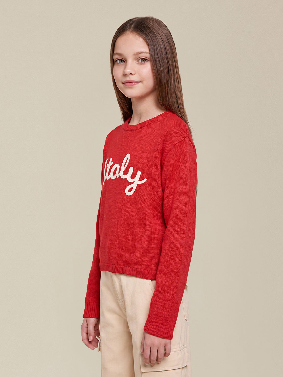 GIRLS Red Printed Pullover