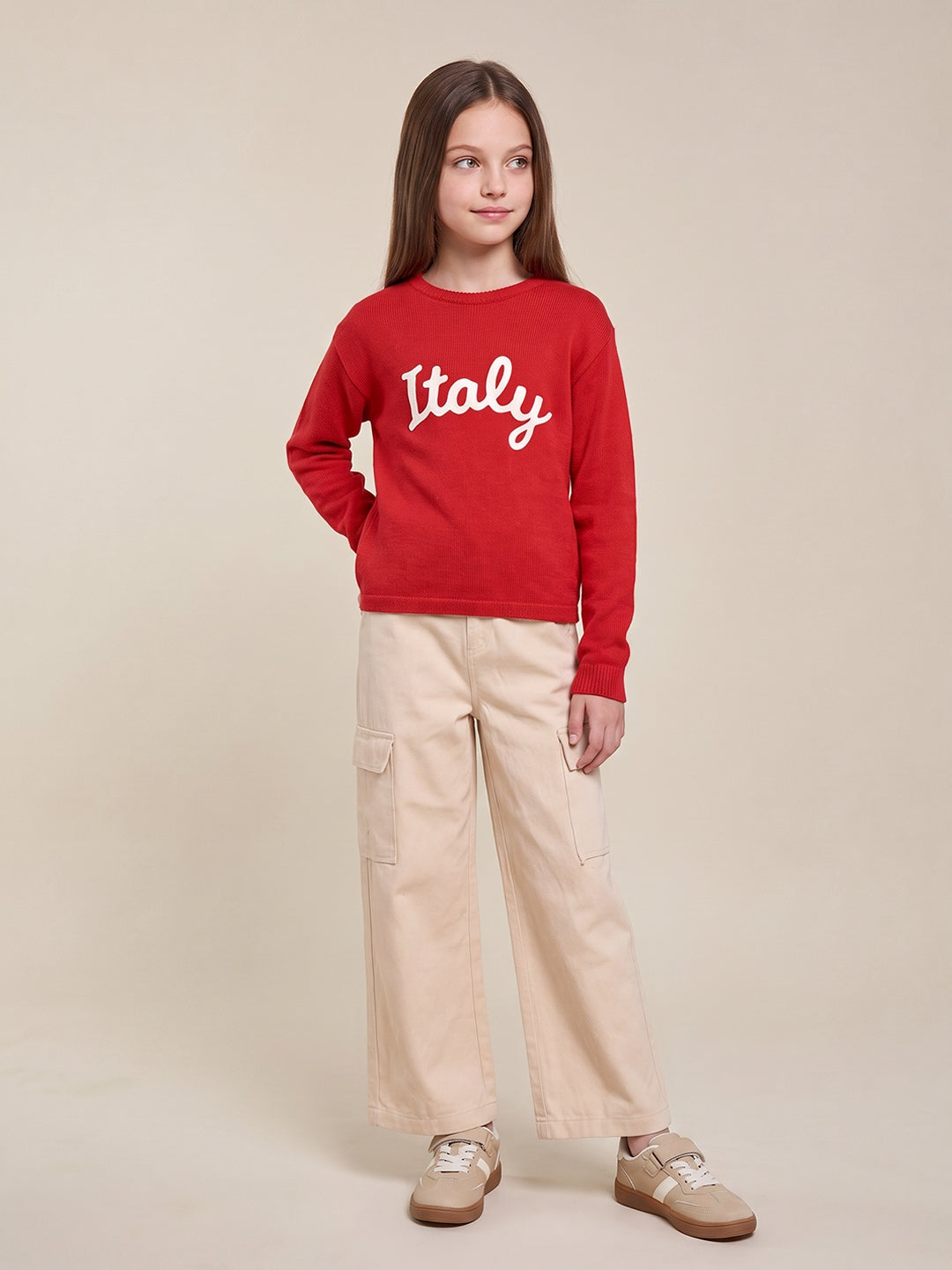 GIRLS Red Printed Pullover
