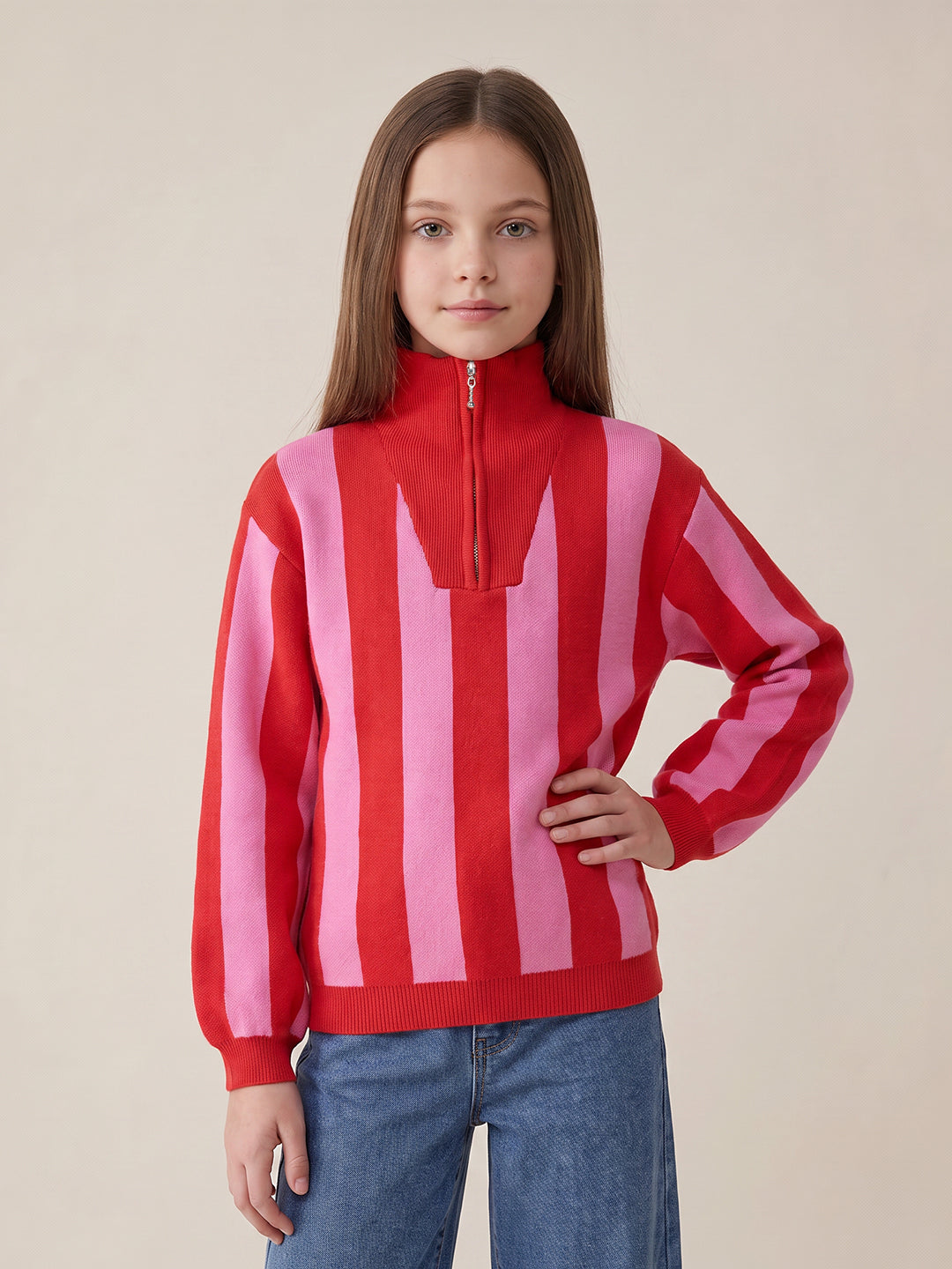 GIRLS Colourblocked High Neck Pullover